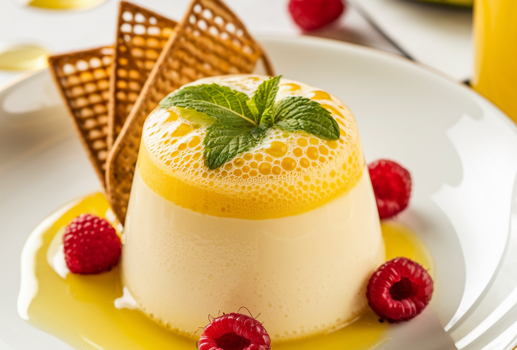 Chilled Bliss: Mango Lassi Panna Cotta – ein erfrischendes Dessert mit tropischem Mangogeschmack und cremiger Panna-Cotta-Textur, perfekt für Sommerpartys oder besondere Anlässe.