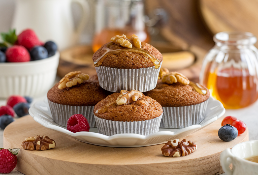 "Leckere Banana Walnut Muffins mit saftiger Bananenfüllung und knusprigen Walnüssen – perfekt für ein gesundes Frühstück oder einen süßen Snack.