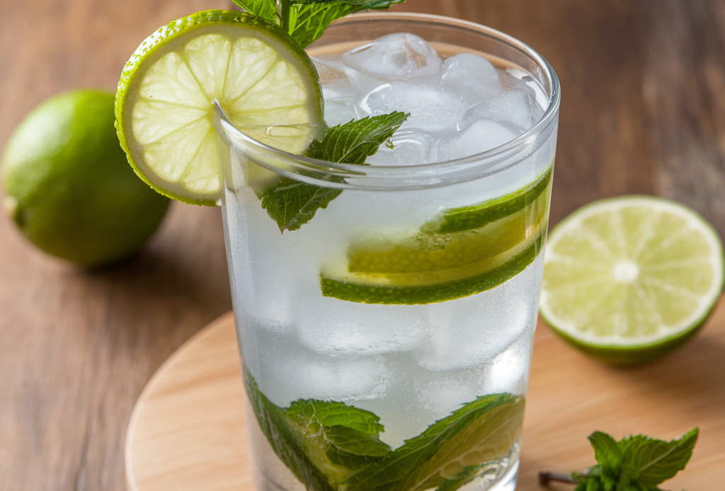 Sparkling Citrus Mint Mojito Mocktail – ein erfrischendes, alkoholfreies Getränk mit frischer Minze, Zitrusnoten und prickelndem Sprudelwasser, perfekt für den Sommer oder gesunde Erfrischungen.