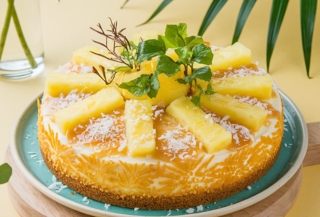 Tropical Escape: Pineapple Coconut Cake – ein saftiger Kuchen mit fruchtiger Ananas und exotischer Kokosnuss, perfekt für sommerliche Genüsse oder besondere Anlässe.