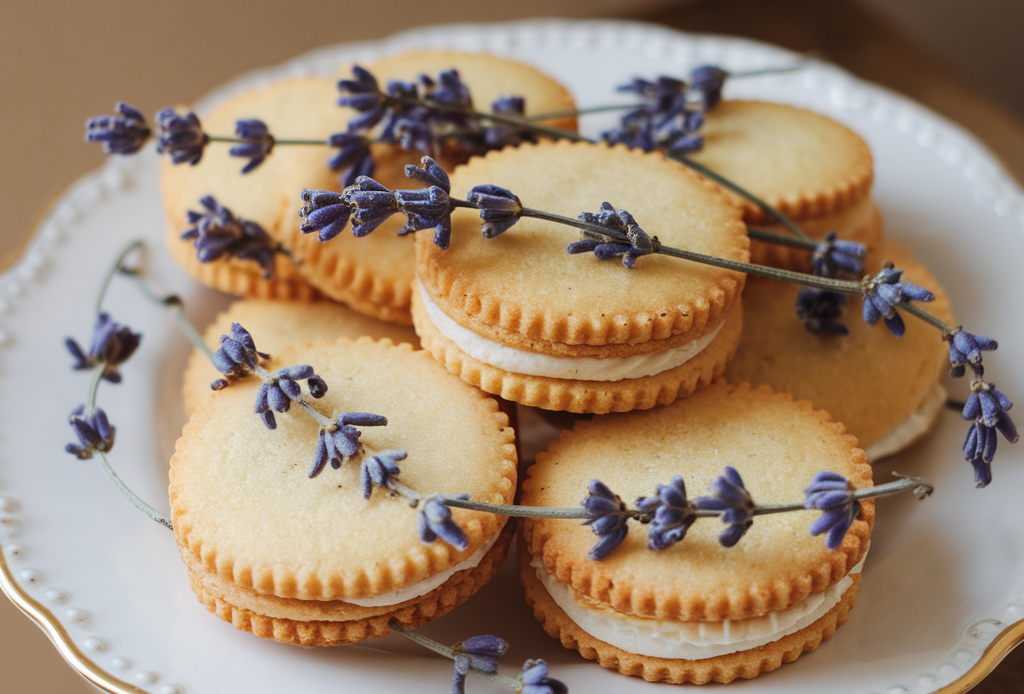 Leckere Honey Lavender Shortbread Cookies auf einem Holzbrett, dekoriert mit getrockneten Lavendelblüten – perfekt für besondere Anlässe oder als Geschenk aus der Küche. #HoneyLavenderShortbreadCookies #Keksrezepte